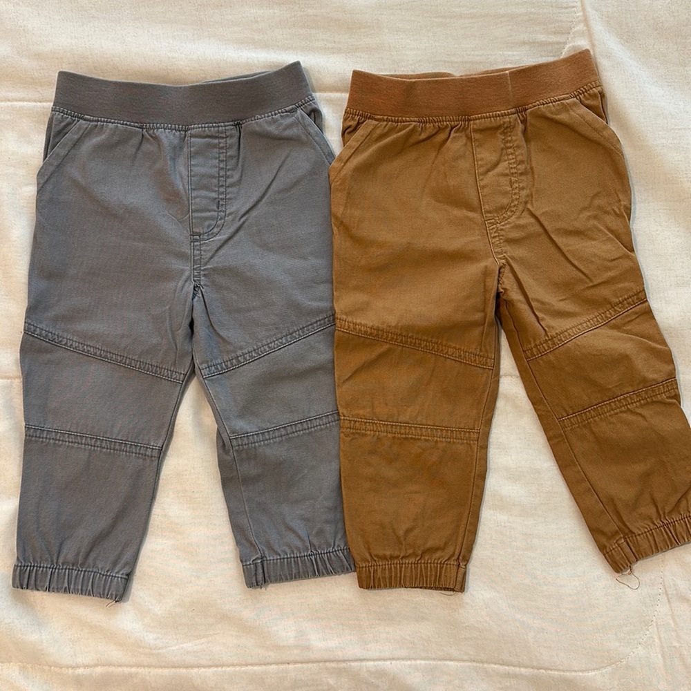 2 used pairs of baby boy joggers! Grey and Tan/Brown!!